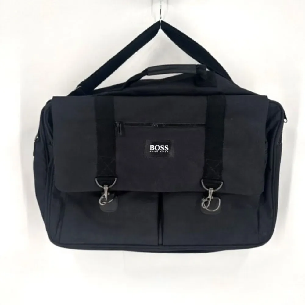Hugo Boss Men’s Canvas Adjustable Strap Pockets Messenger Laptop Bag Black Large